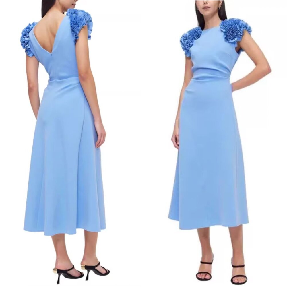 Rachel Gilbert Margot Drape Midi Dress 6/8/10 Blue Cocktail Event Wedding - Picture 2 of 9